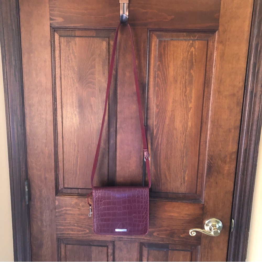 Nine West Women’s Crossbody Shoulder Purse Handbag Burgundy Faux Reptile